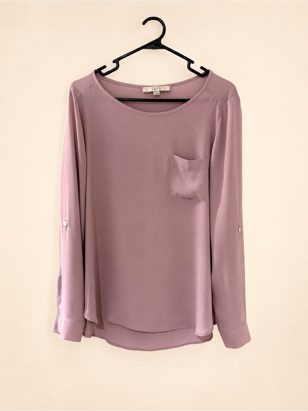 LOFT Dusty Mauve Blush Long Sleeve Pocket Blouse Top Size Medium